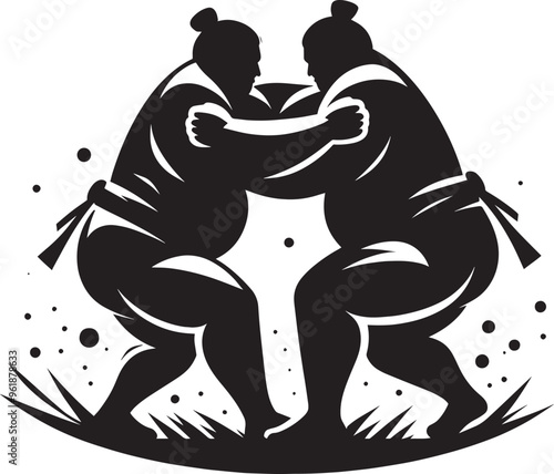 Sumo fight silhouette vector illustration isolated on a white background