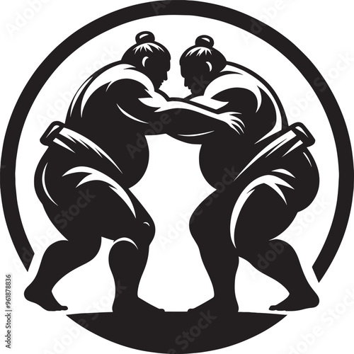 Sumo fight silhouette vector illustration isolated on a white background