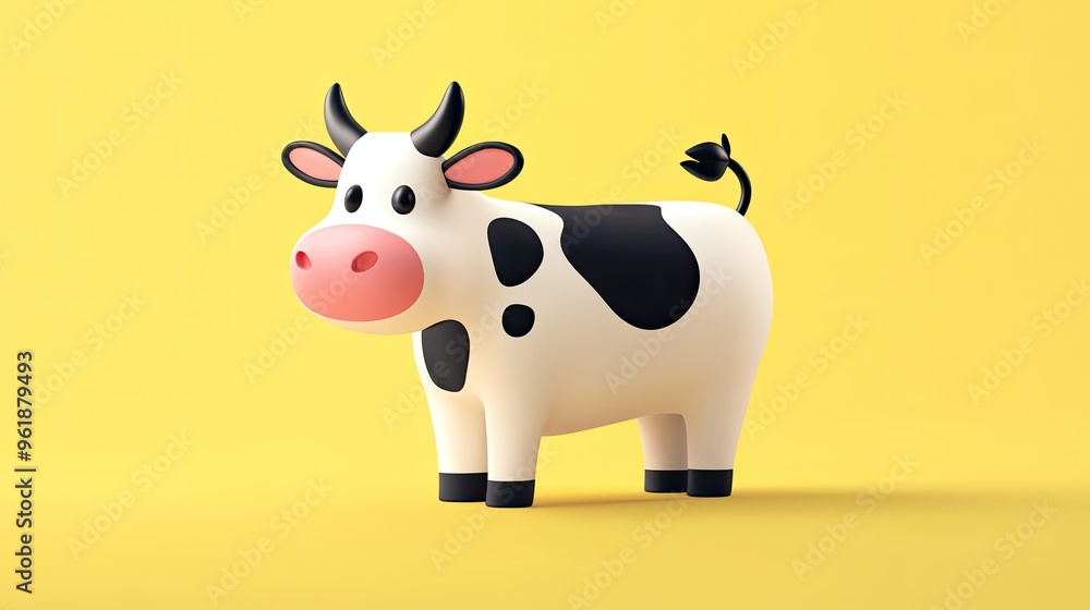 A playful cow icon with exaggerated features, designed for a children's product or educational material. A playful cow icon with exaggerated features, designed for a children's product or educational material.