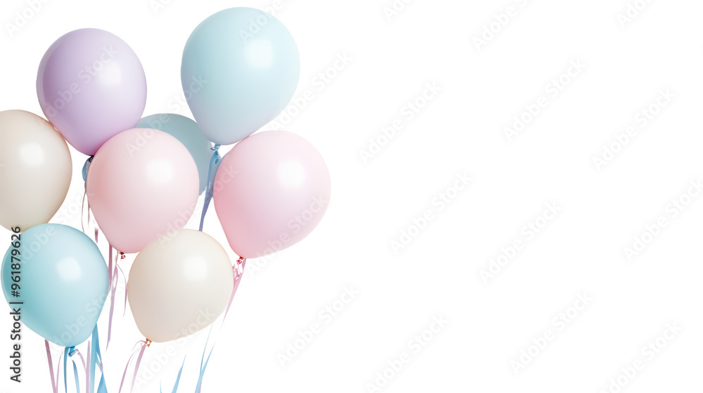 custom made wallpaper toronto digitalA vibrant bunch of pastel colored balloons, tied together with colorful ribbons, floating joyfully against a stark black background, conveying a sense of celebration and childlike wonder. 