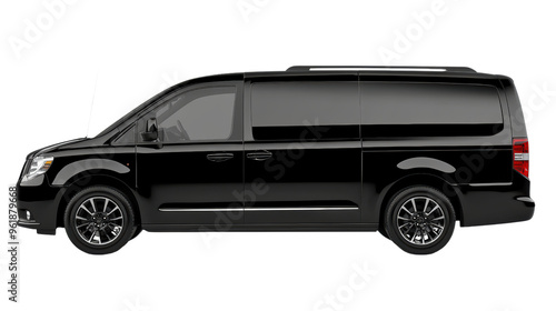 A sleek black passenger van, ready for any adventure. The polished exterior and tinted windows hint at the comfort and style within, promising a smooth and enjoyable ride. 