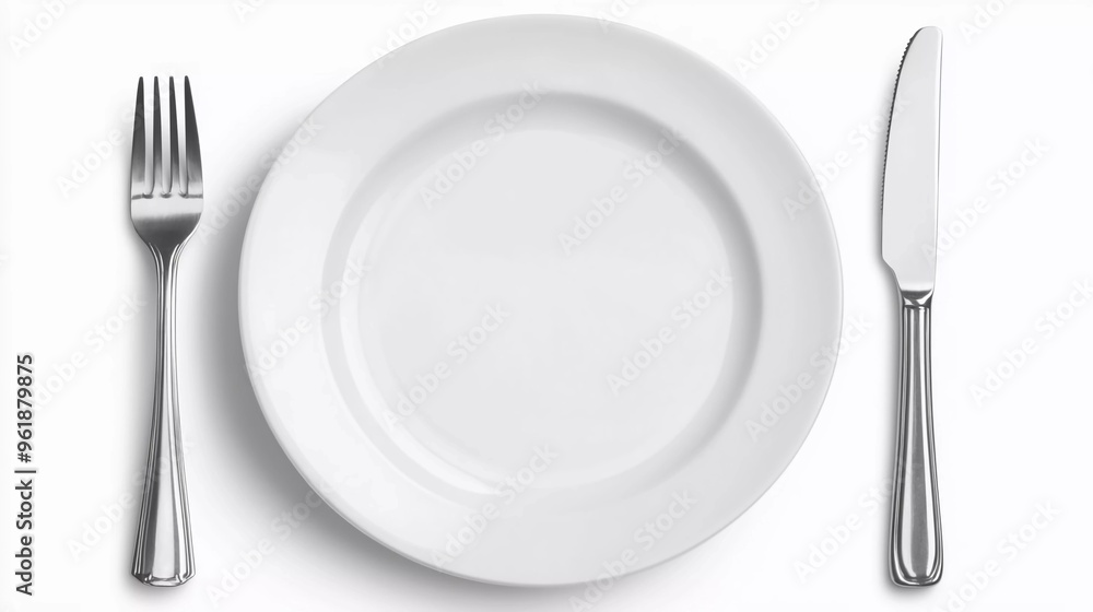 Empty white plate with spoon, knife and fork isolated on a nice white background Empty white plate with spoon, knife and fork isolated on a nice white background