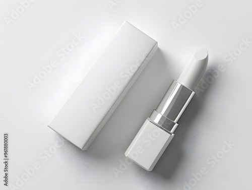 White Lipstick Mockup with Box on White Background