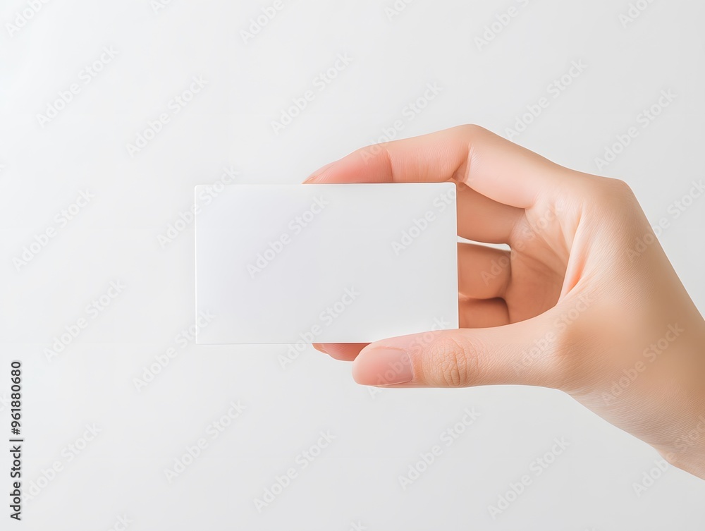 Obraz premium Hand Holding Blank White Business Card Mockup