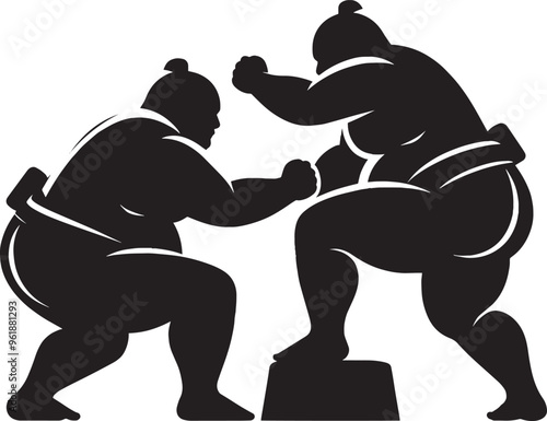 Sumo fight silhouette vector illustration isolated on a white background
