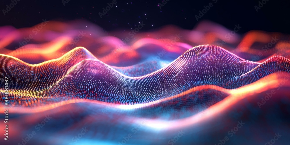 Fototapeta premium Abstract glowing digital waves with sparks.