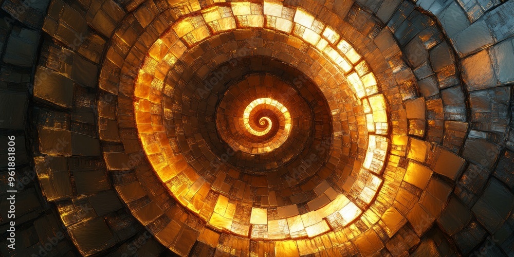 Naklejka premium Golden spiral formed from squared tiles.