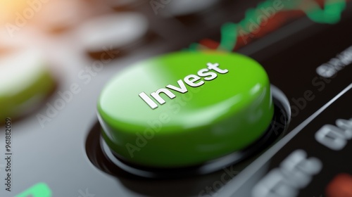 A close up of a green button on an investment chart, AI