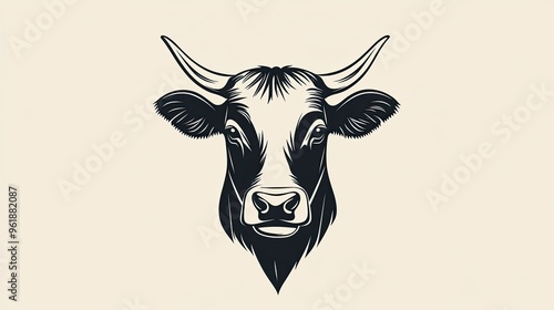 A stylized cow head icon, with bold lines and a modern feel, perfect for dairy product packaging or farm logos.