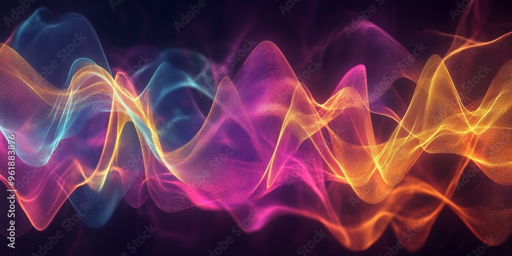 Obraz premium Abstract glowing neon waves on black background.