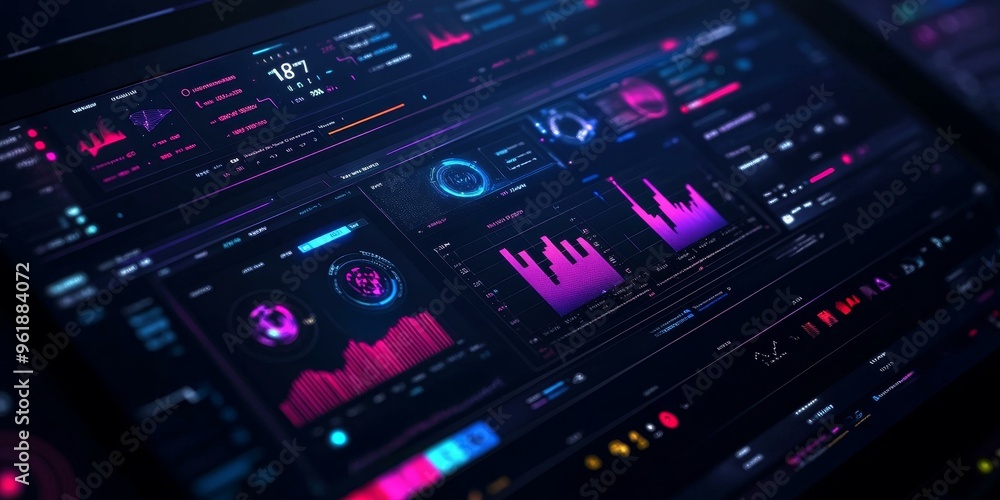 Digital interface with pink and blue graphics. Digital interface with pink and blue graphics.