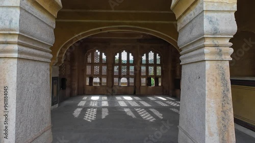 beautiful lattice work that creates captivating patterns of light and shadow across the floor at Maharaniyon Ki Chhatriyan, Jaipur photo