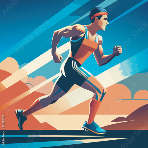 runner running sports flat vector illustration design