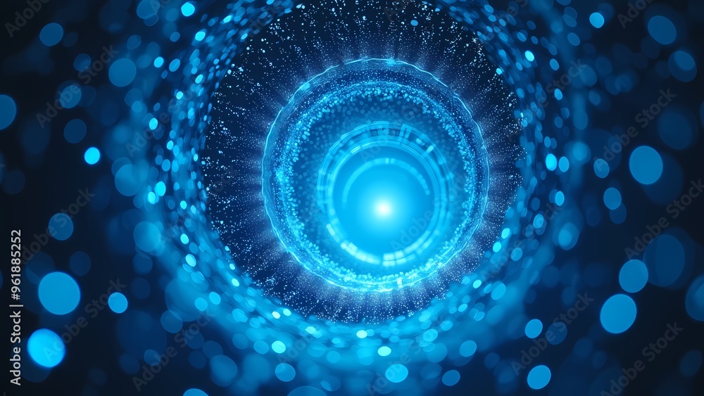 Obraz premium Radiant Blue Spiral of Light with Floating Particles