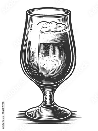 frothy glass mug of beer with bubbles, showcasing a classic and refreshing beverage sketch engraving generative ai vector illustration. Scratch board imitation. Black and white image.