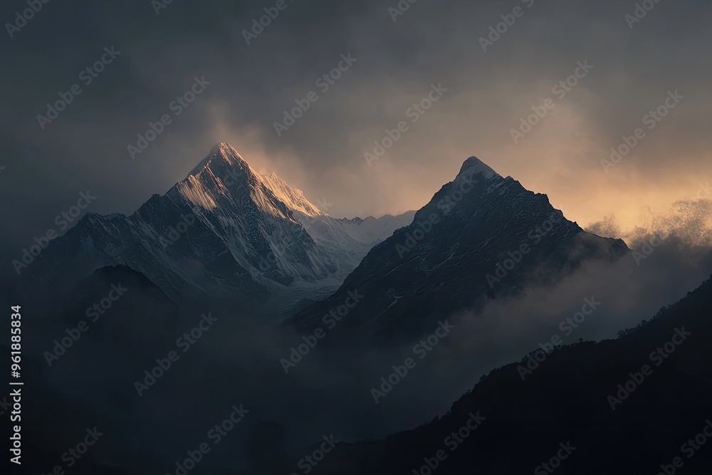 Majestic Mountain Peaks at Sunset Majestic Mountain Peaks at Sunset