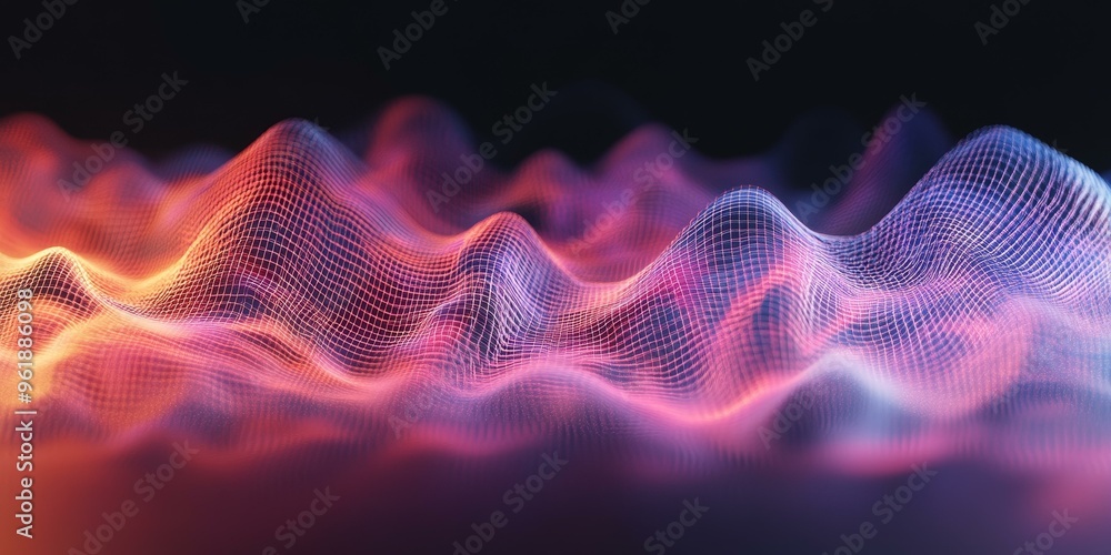 Fototapeta premium Abstract digital landscape with pink and blue hues.