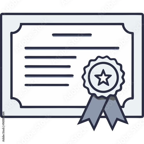 A gray certificate icon, representing achievement, qualification, and certification in business