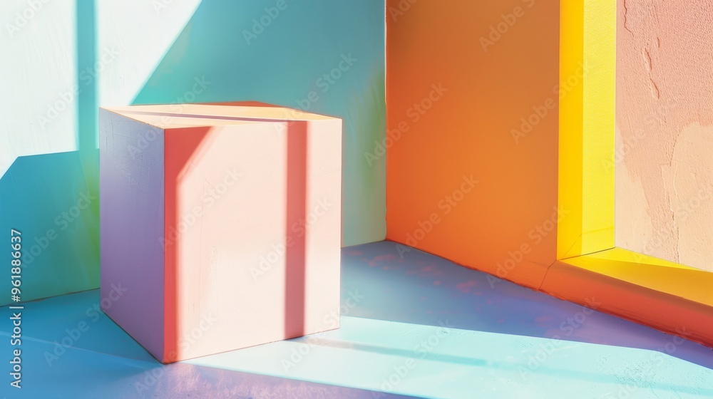 A pastel-colored cube illuminated by natural light, creating a visually calming, minimalist scene. A pastel-colored cube illuminated by natural light, creating a visually calming, minimalist scene.