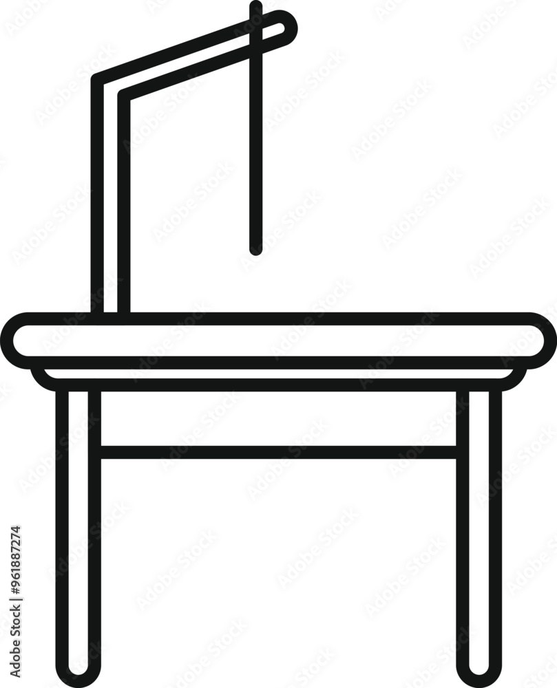 Surgery table with lamp being prepared for operation in simple line style isolated on white background for hospital, clinic, emergency, surgery, medical design Surgery table with lamp being prepared for operation in simple line style isolated on white background for hospital, clinic, emergency, surgery, medical design