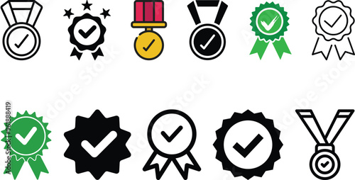Approval medal icon set collection