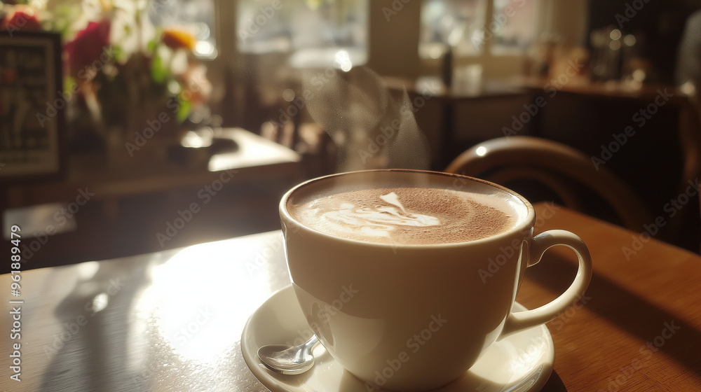 cup of hot chocolate with smoke at cafe cup of hot chocolate with smoke at cafe