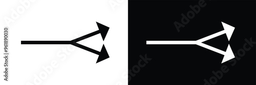 Two-way direction red arrow icon. Abstract three head arrows silhouette. Road direction icon. Vector illustration in eps 10.