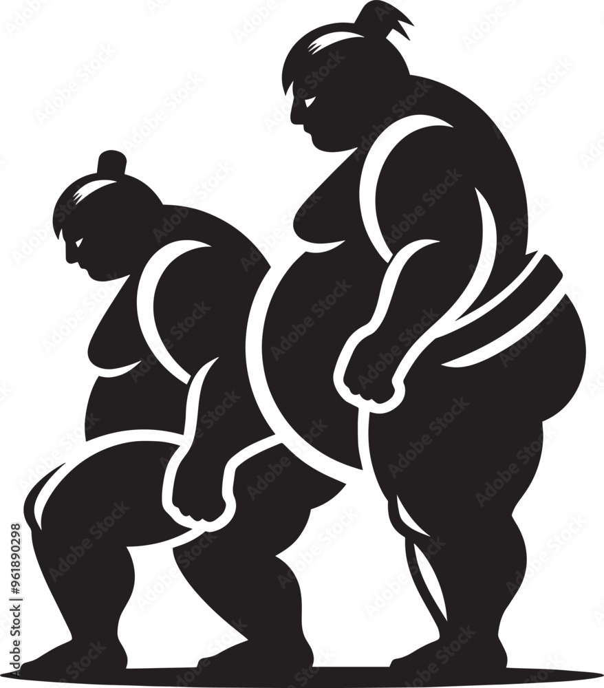 Fototapeta premium Sumo fight silhouette vector illustration isolated on a white background