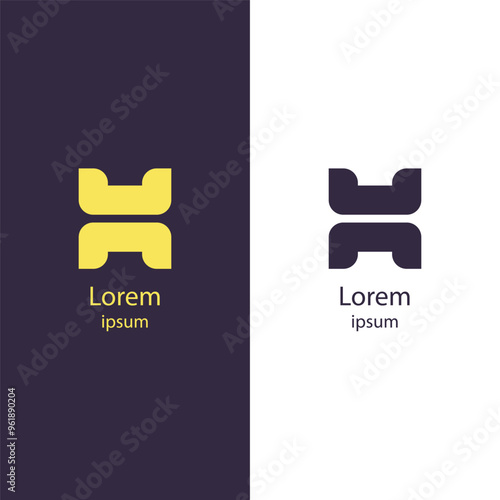 Modern, bold logo design features an abstract letter "H" symbol, perfect for branding, corporate identity, and businesses seeking a professional yet creative look.