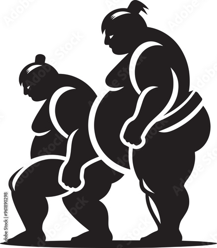 Sumo fight silhouette vector illustration isolated on a white background