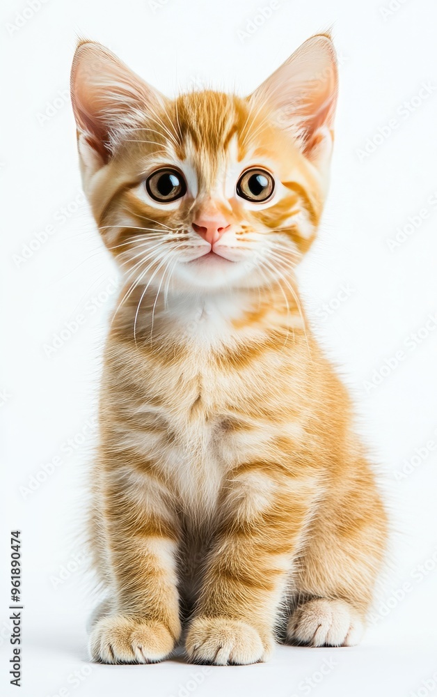 Adorable Orange Tabby Kitten Sitting on White Background Adorable Orange Tabby Kitten Sitting on White Background
