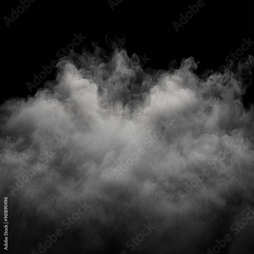 A dense cloud of smoke billowing against a dark background, creating a dramatic and mysterious atmosphere.