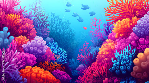 Fototapeta Naklejka Na Ścianę i Meble -  Colorful hues and intricate designs of a coral reef. Coral Reef. Illustration