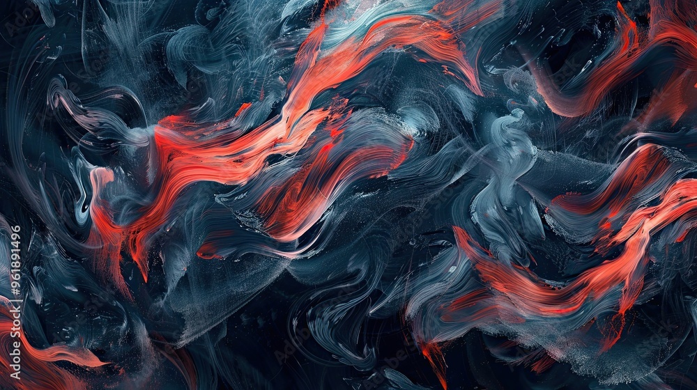 Swirling navy and coral lines with rough textures on a Neo-Expressionism background softly illuminated Swirling navy and coral lines with rough textures on a Neo-Expressionism background softly illuminated