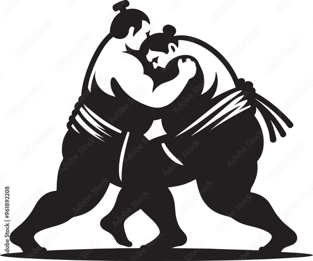 Fototapeta premium Sumo fight silhouette vector illustration isolated on a white background