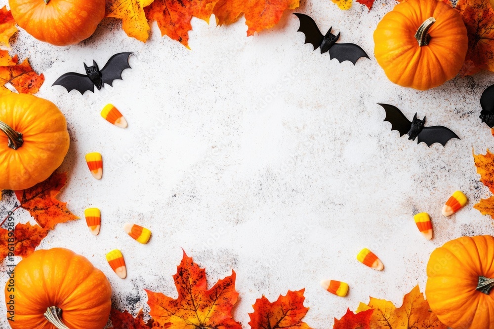 Fototapeta premium A white background with orange pumpkins and orange corn on it