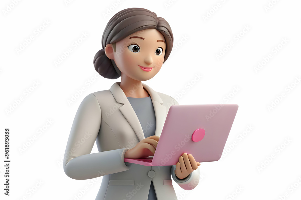 Flat Candid Moment: Woman Applying Pink Ribbon Sticker to Laptop, Focused on Personal Commitment to Awareness - Simple Vector Illustration Flat Candid Moment: Woman Applying Pink Ribbon Sticker to Laptop, Focused on Personal Commitment to Awareness - Simple Vector Illustration