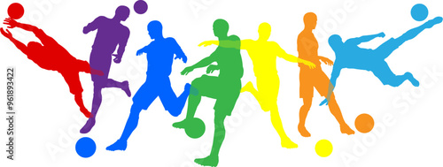 Silhouette soccer football player set. Active sports people healthy players fitness silhouettes concept.