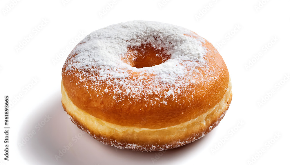 A single glazed donut dusted with powdered sugar, isolated on a white background. _1(142) A single glazed donut dusted with powdered sugar, isolated on a white background. _1(142)