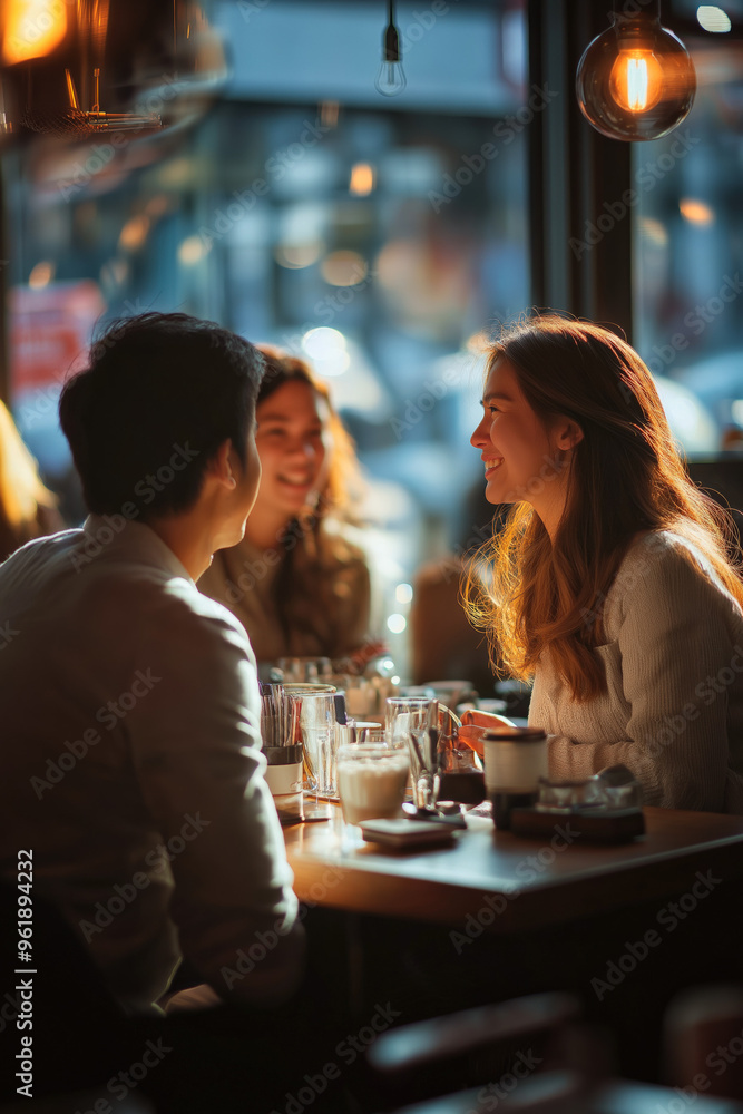 A Couple Enjoying A Cup Of Coffee, With The Background Of The Coffee Shop And Its Customers Blurred. A Couple Enjoying A Cup Of Coffee, With The Background Of The Coffee Shop And Its Customers Blurred.