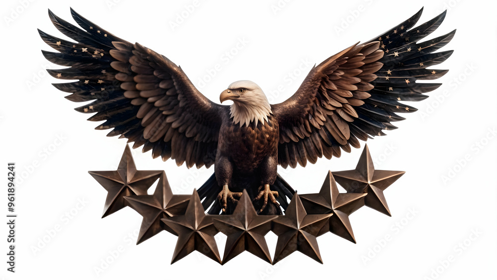 Obraz premium Flat Eagle Emblem with Ascending Stars - Inspiring Vector Illustration Symbolizing Freedom and Honor for Veterans Day