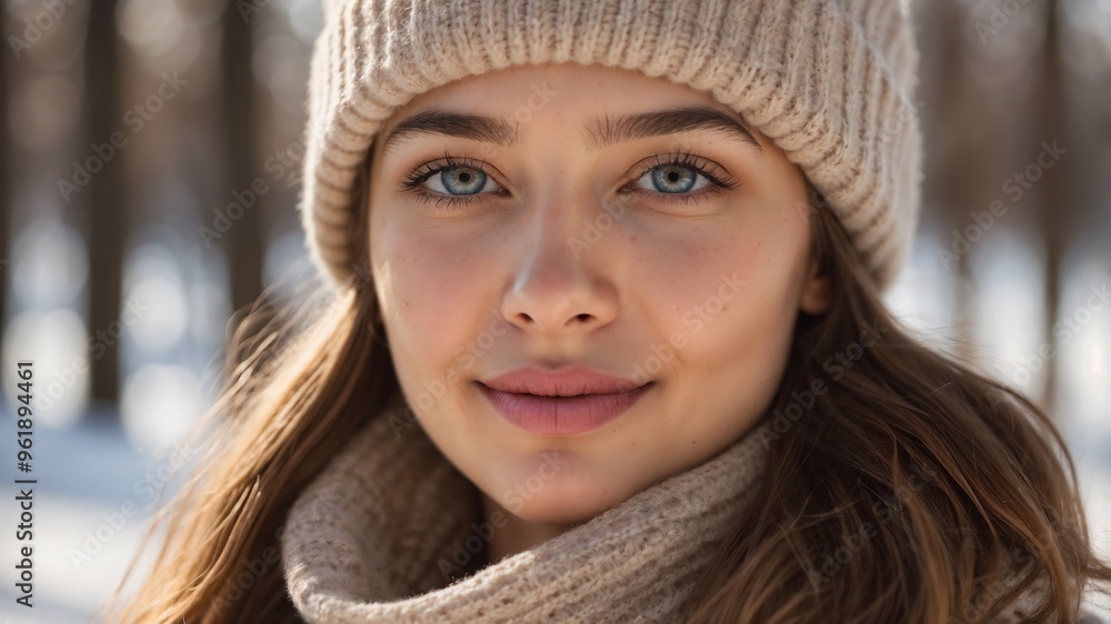 close-up of beautiful girl in a hat in winter close-up of beautiful girl in a hat in winter