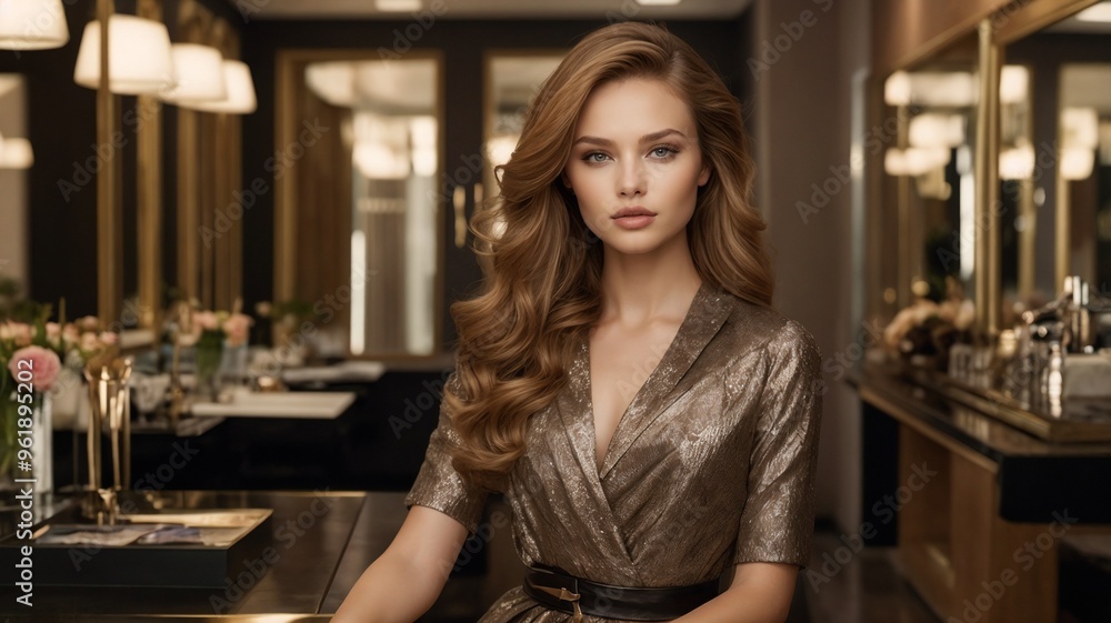 medium shot of beautiful girl with curly hair In a High-End Restaurant medium shot of beautiful girl with curly hair In a High-End Restaurant
