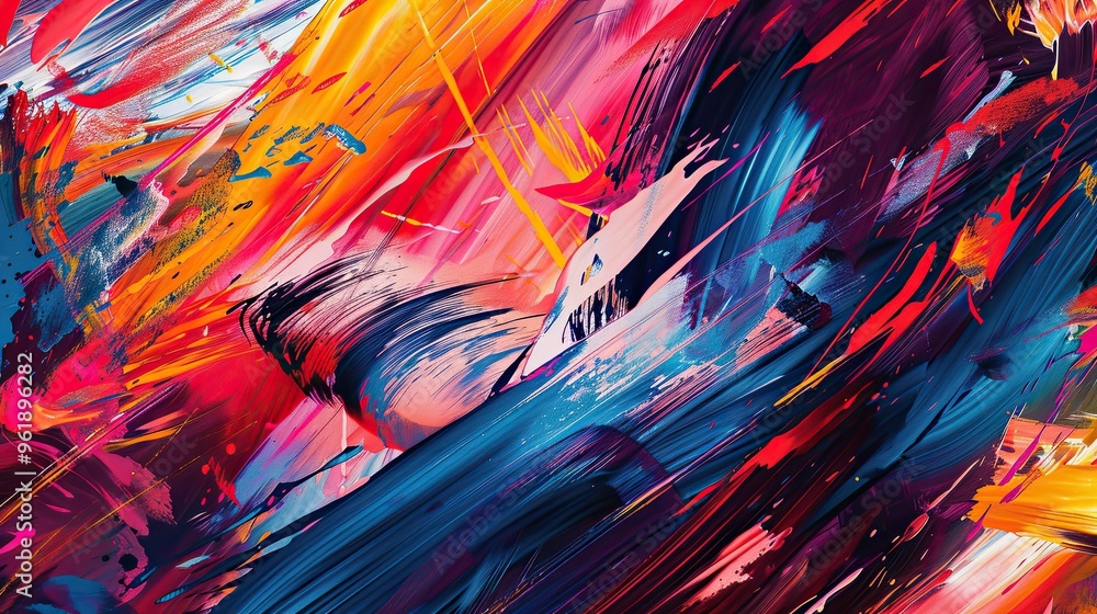 Dynamic blend of vivid colors and chaotic lines with blurred edges in Fauvist background Dynamic blend of vivid colors and chaotic lines with blurred edges in Fauvist background
