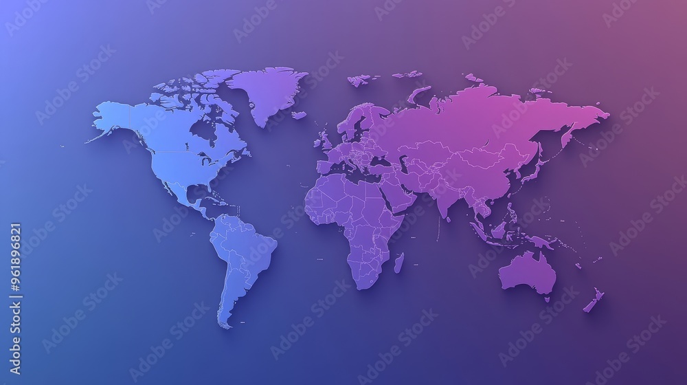 Stylish world map illustration with a vibrant purple and blue gradient background, perfect for global coverage themes. Stylish world map illustration with a vibrant purple and blue gradient background, perfect for global coverage themes.