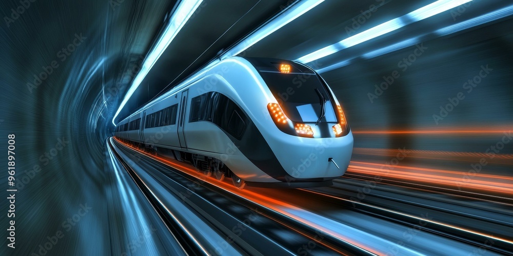 Fototapeta premium A high-speed train zips through a tunnel.