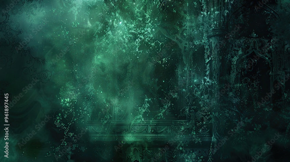 Fototapeta premium Gothic backdrop with intricate lace velvety textures and eerie green light