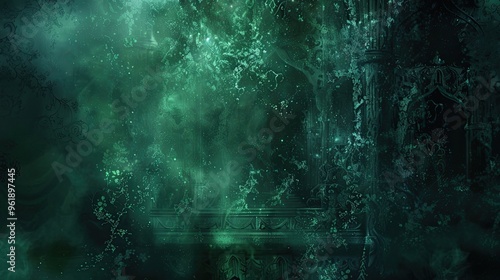 Gothic backdrop with intricate lace velvety textures and eerie green light