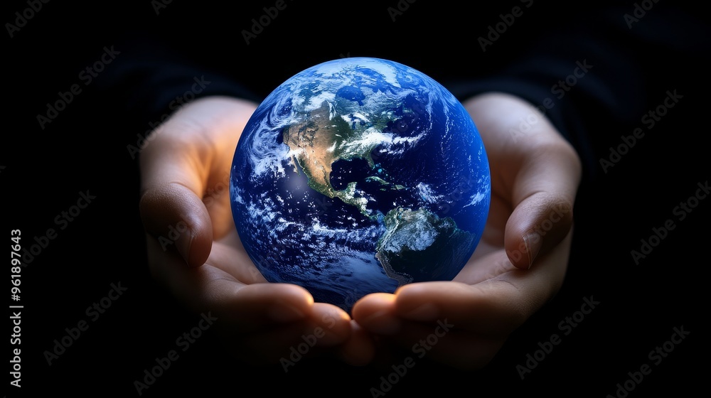 A pair of hands gently cradling a glowing globe, symbolizing care and responsibility for our planet's future. A pair of hands gently cradling a glowing globe, symbolizing care and responsibility for our planet's future.