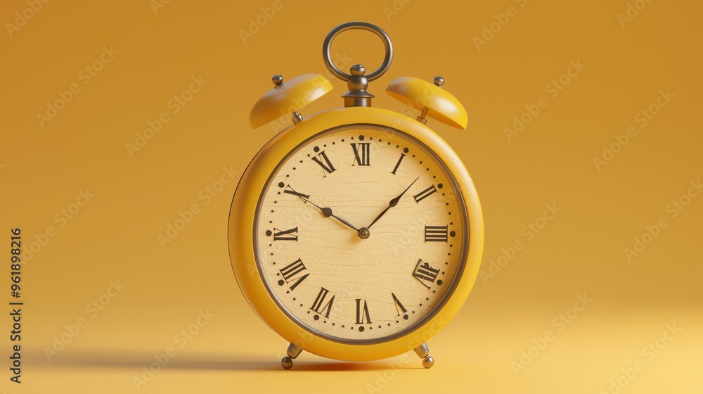 A yellow alarm clock on a yellow background. A yellow alarm clock on a yellow background.